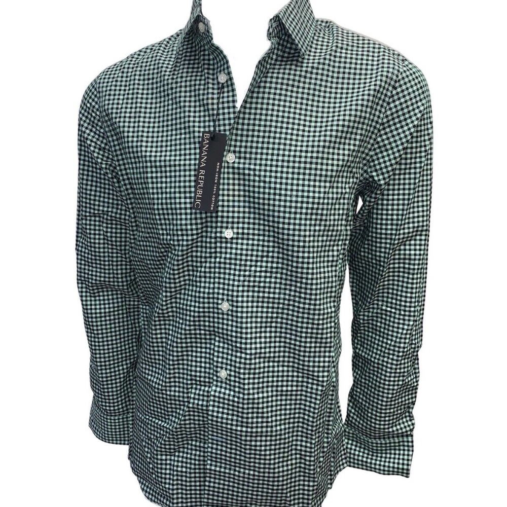 Banana Republic Mens Non-Iron Slim Fit Wrinkle Free Button Down Green 510378 NWT